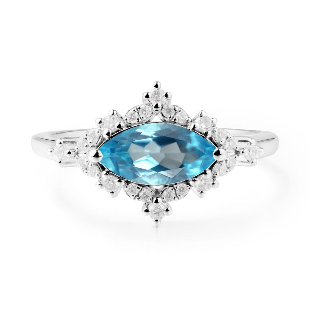 Marquise Swiss Blue Topaz Halo Ring - LUO Jewelry #metal_14k white gold