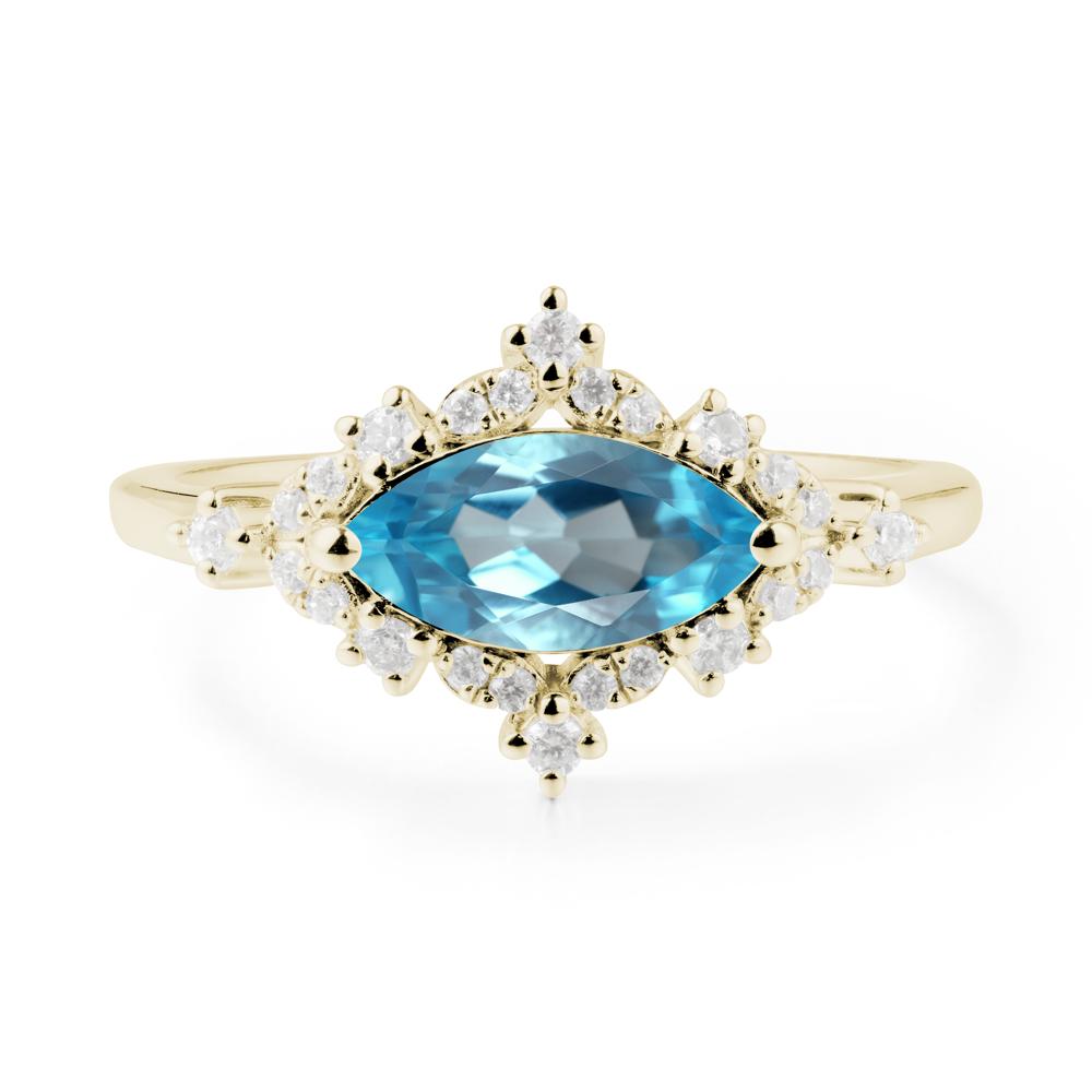 Marquise Swiss Blue Topaz Halo Ring - LUO Jewelry #metal_14k yellow gold