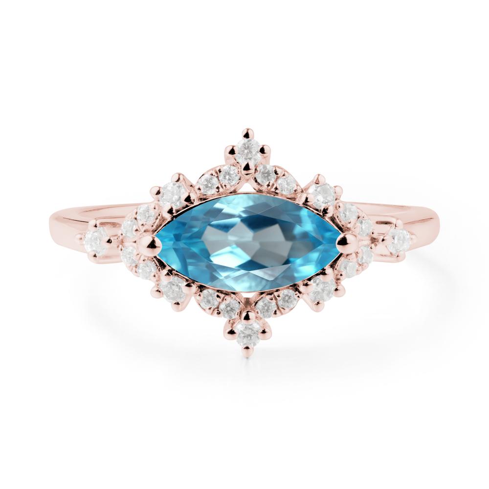 Marquise Swiss Blue Topaz Halo Ring - LUO Jewelry #metal_18k rose gold