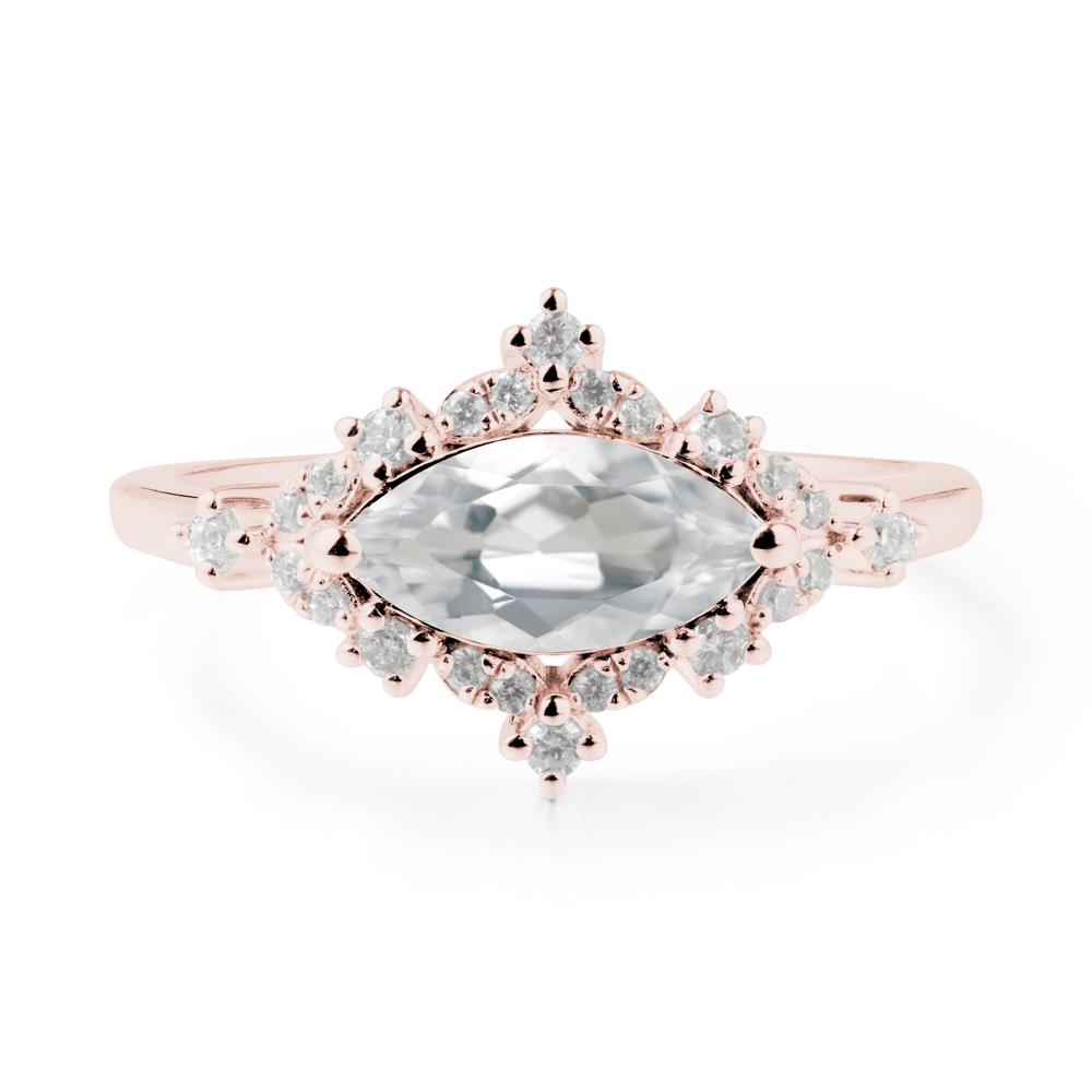 East West Marquise Cut White Topaz Halo Ring - LUO Jewelry #metal_18k rose gold