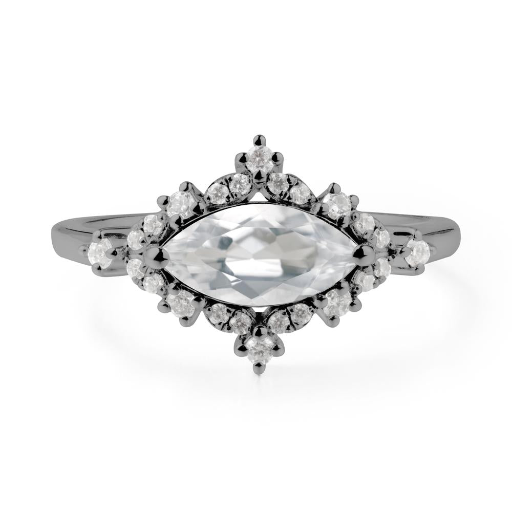 East West Marquise Cut White Topaz Halo Ring - LUO Jewelry #metal_black finish sterling silver