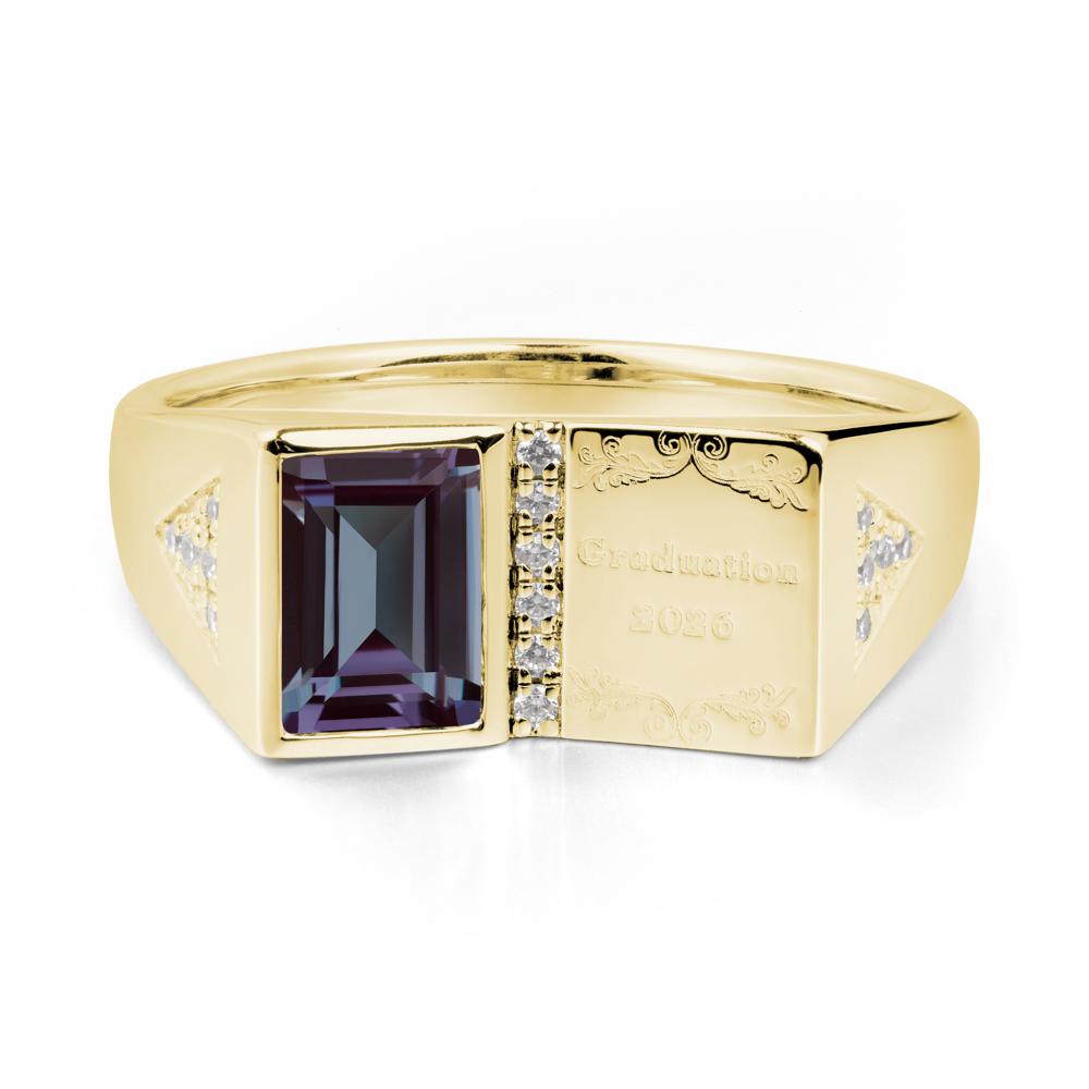 Personalized Emerald-Cut Alexandrite Bezel Ring - LUO Jewelry #metal_18k yellow gold