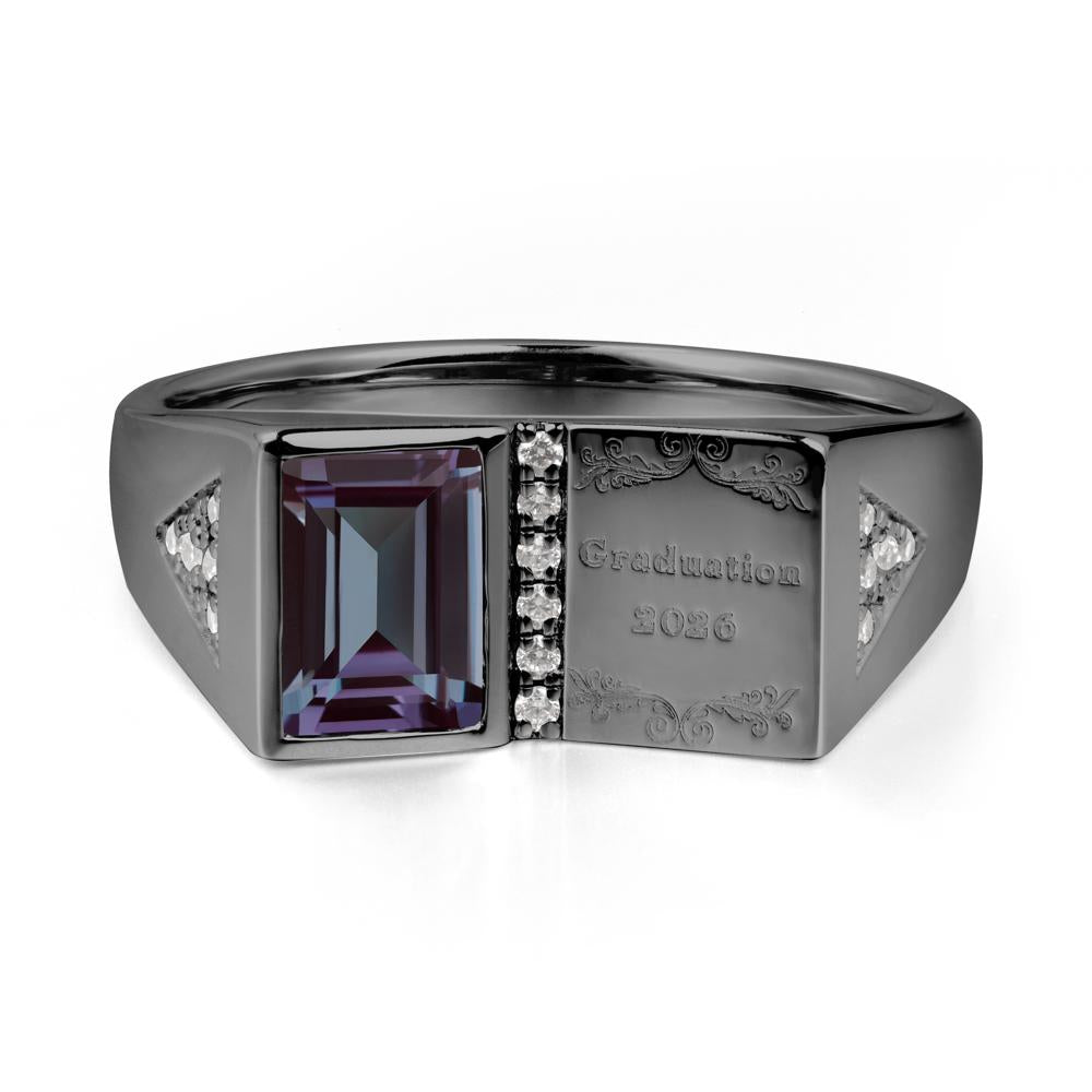 Personalized Emerald-Cut Alexandrite Bezel Ring - LUO Jewelry #metal_black finish sterling silver