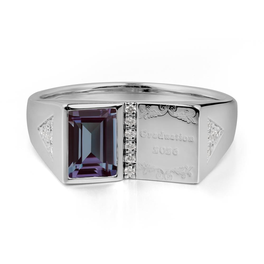 Personalized Emerald-Cut Alexandrite Bezel Ring - LUO Jewelry #metal_platinum