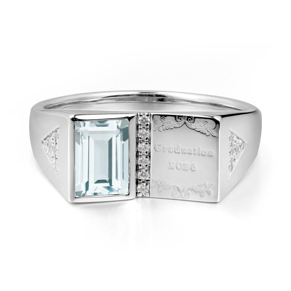 Personalized Emerald-Cut Aquamarine Bezel Ring - LUO Jewelry #metal_14k white gold