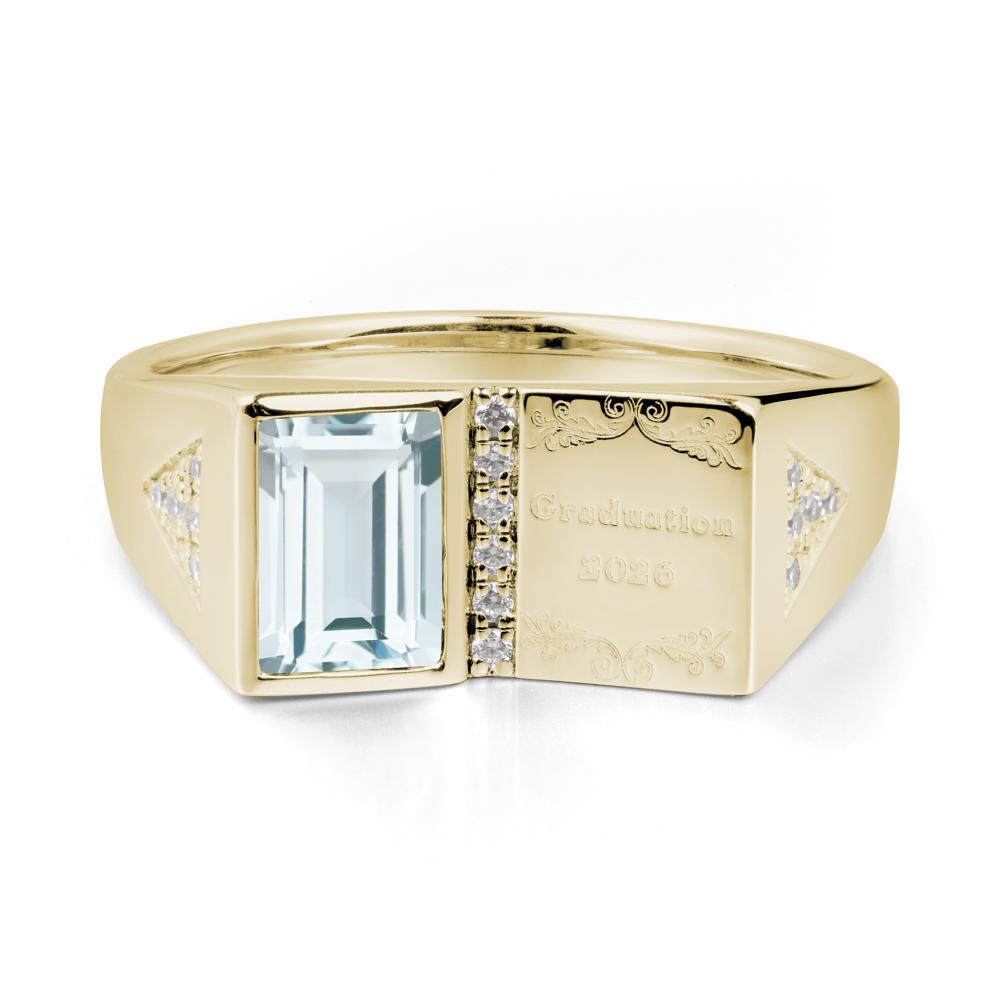 Personalized Emerald-Cut Aquamarine Bezel Ring - LUO Jewelry #metal_14k yellow gold