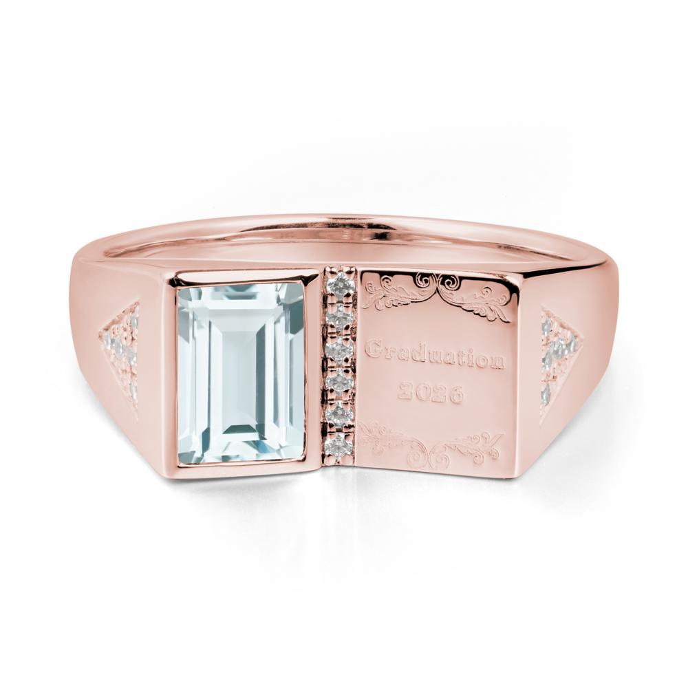 Personalized Emerald-Cut Aquamarine Bezel Ring - LUO Jewelry #metal_18k rose gold