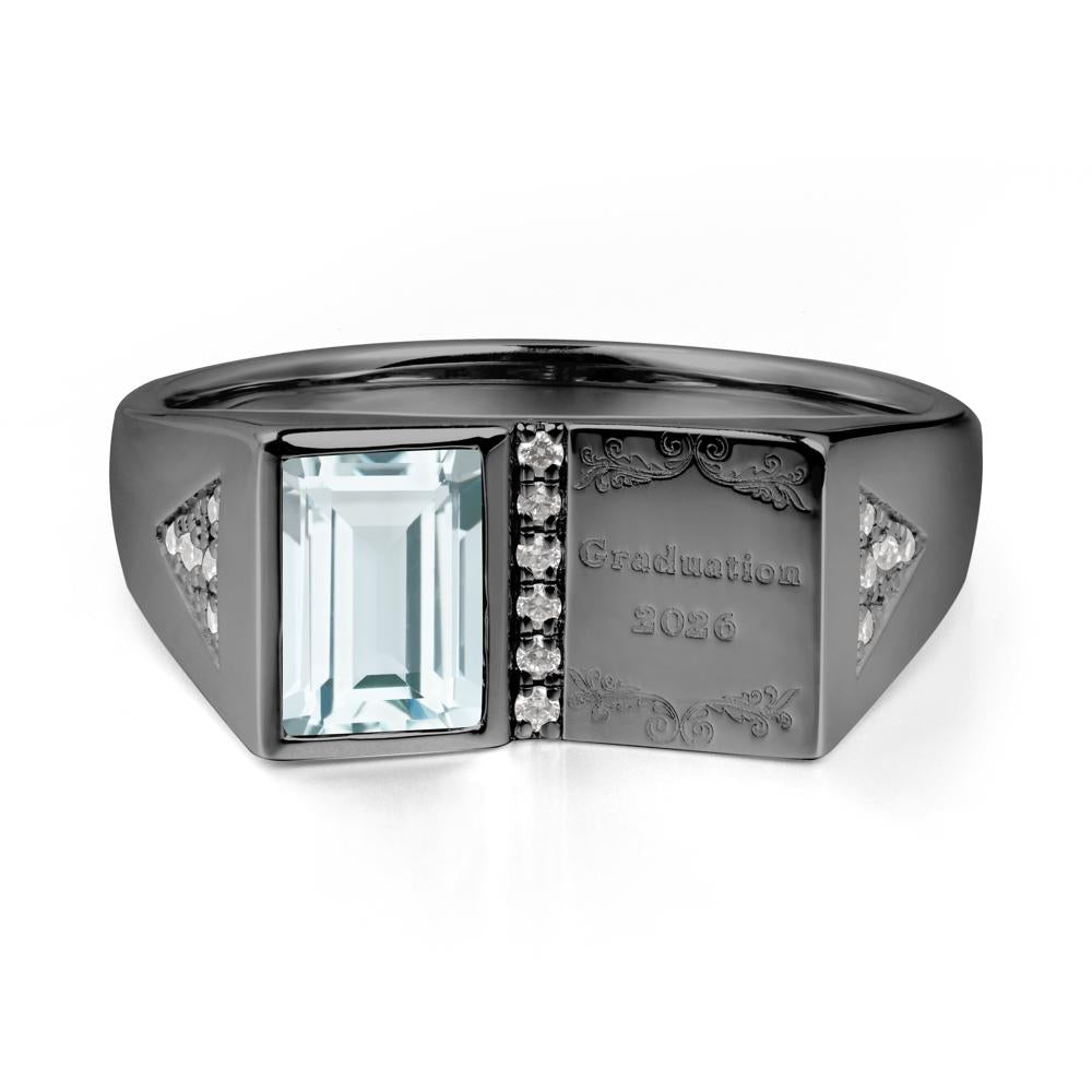 Personalized Emerald-Cut Aquamarine Bezel Ring - LUO Jewelry #metal_black finish sterling silver