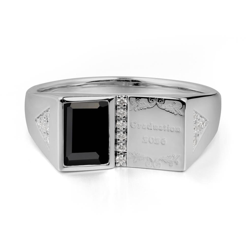 Personalized Emerald-Cut Black Spinel Bezel Ring - LUO Jewelry #metal_platinum