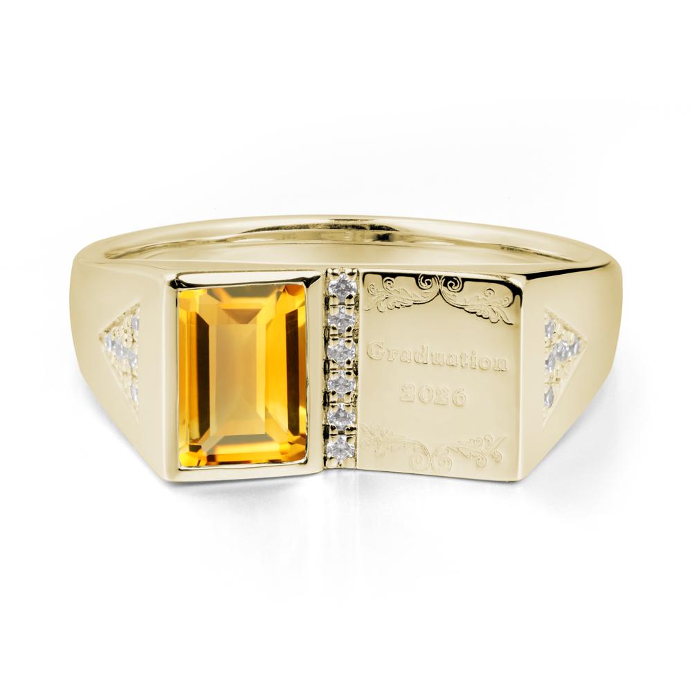 Personalized Emerald-Cut Citrine Bezel Ring - LUO Jewelry #metal_14k yellow gold