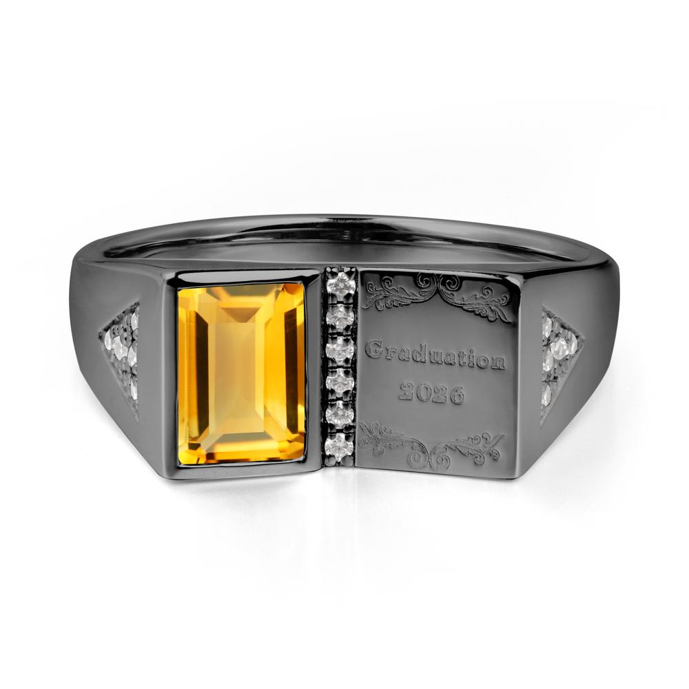 Personalized Emerald-Cut Citrine Bezel Ring - LUO Jewelry #metal_black finish sterling silver
