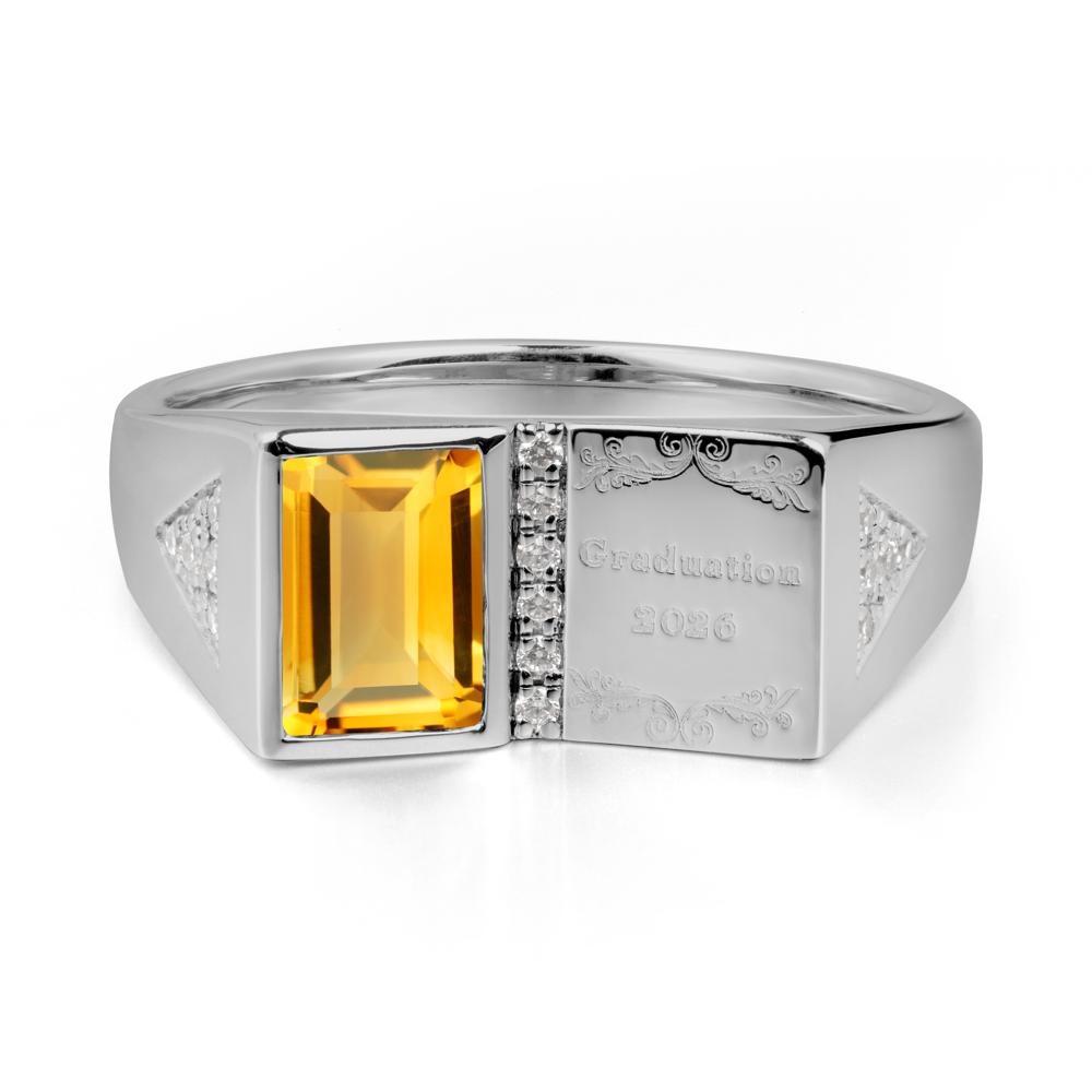 Personalized Emerald-Cut Citrine Bezel Ring - LUO Jewelry #metal_platinum