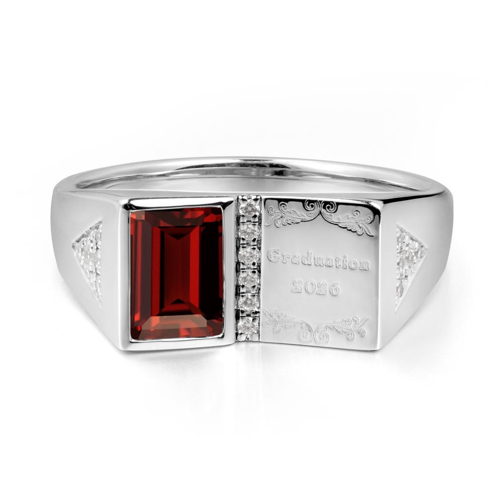 Personalized Emerald-Cut Garnet Bezel Ring - LUO Jewelry #metal_18k white gold