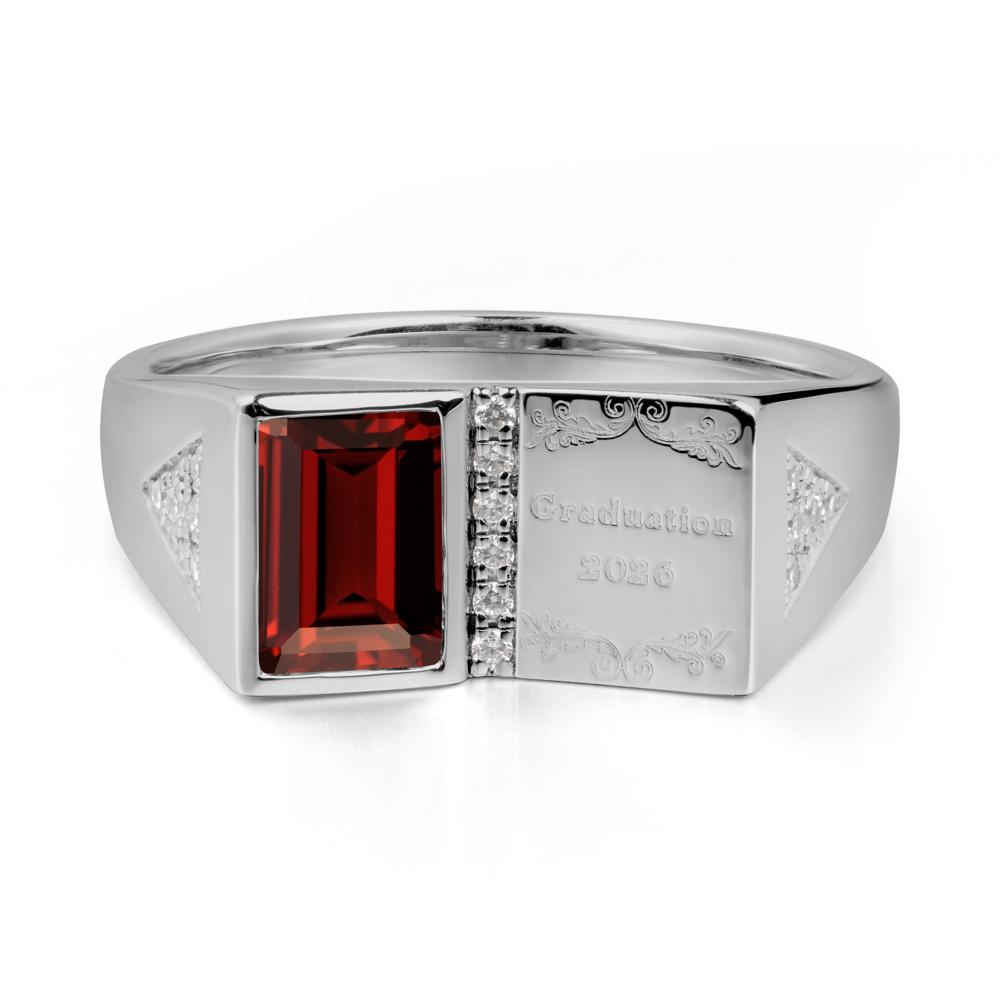 Personalized Emerald-Cut Garnet Bezel Ring - LUO Jewelry #metal_platinum