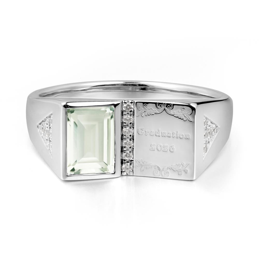 Personalized Emerald-Cut Green Amethyst Bezel Ring - LUO Jewelry #metal_14k white gold