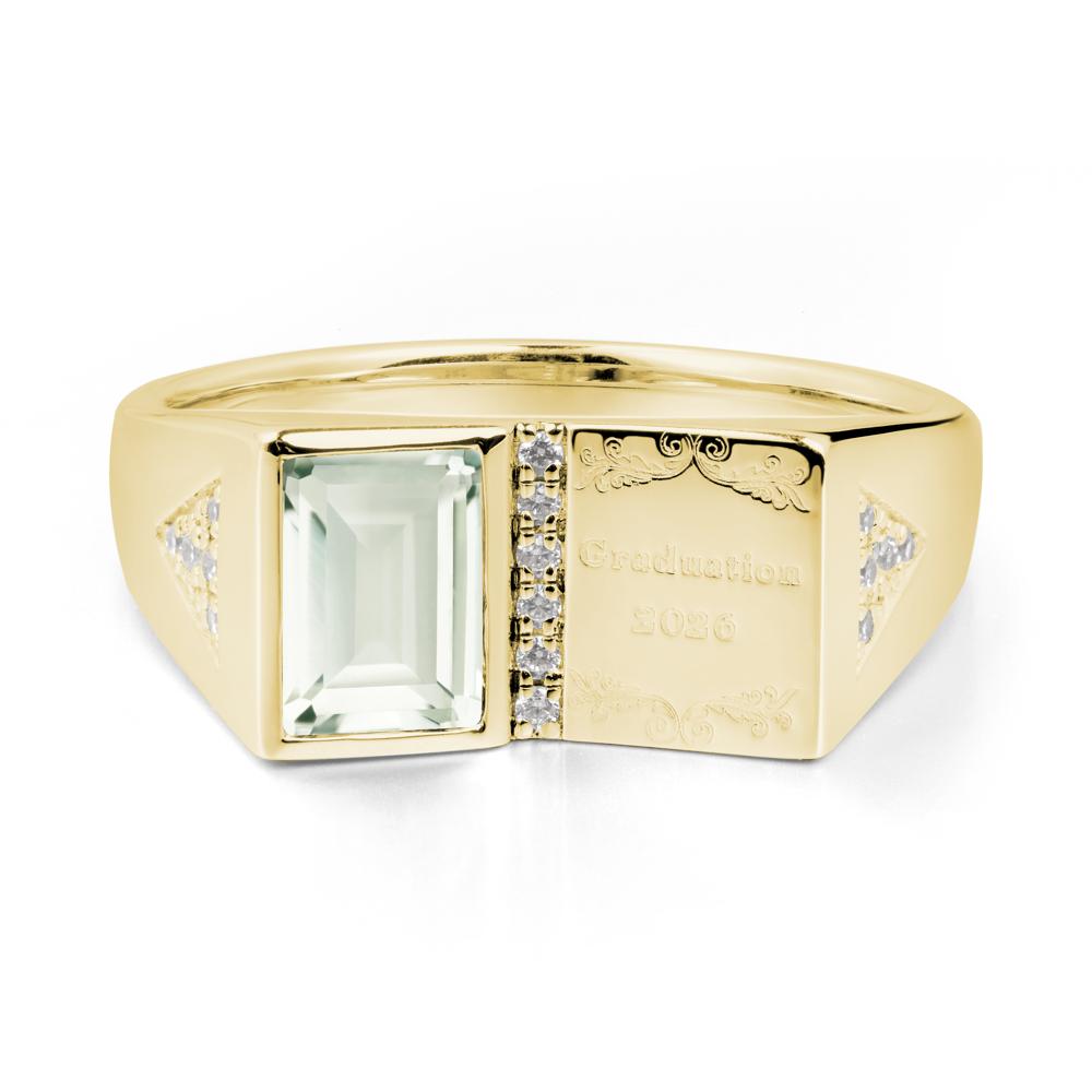 Personalized Emerald-Cut Green Amethyst Bezel Ring - LUO Jewelry #metal_18k yellow gold