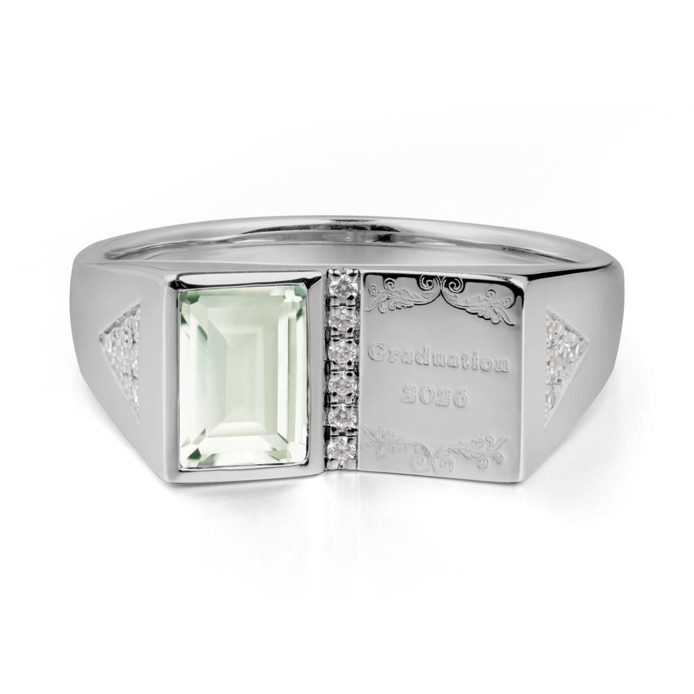 Personalized Emerald-Cut Green Amethyst Bezel Ring - LUO Jewelry #metal_platinum