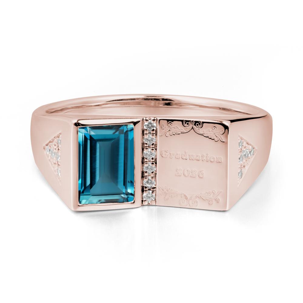 Personalized Graduation London Blue Topaz Ring - LUO Jewelry #metal_14k rose gold