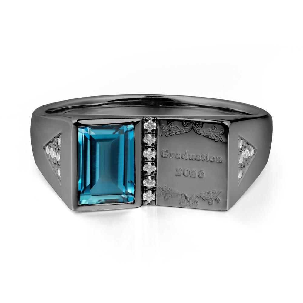 Personalized Graduation London Blue Topaz Ring - LUO Jewelry #metal_black finish sterling silver