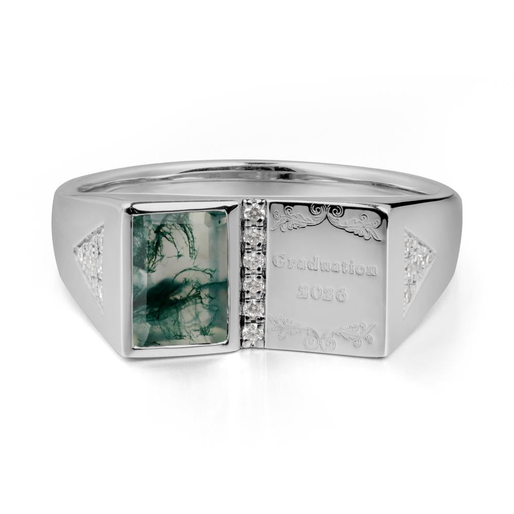 Custom Moss Agate Graduation Ring - LUO Jewelry #metal_platinum