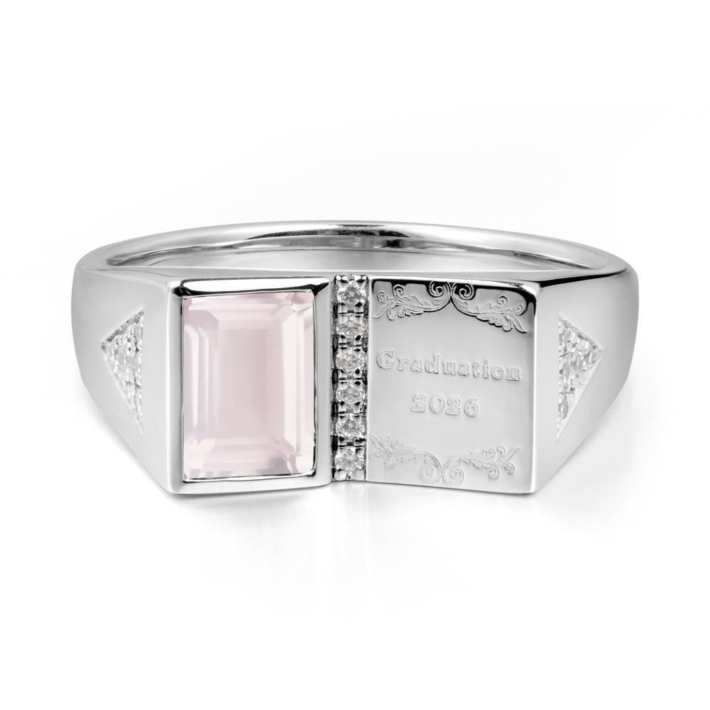 Custom Rose Quartz Graduation Ring - LUO Jewelry #metal_14k white gold