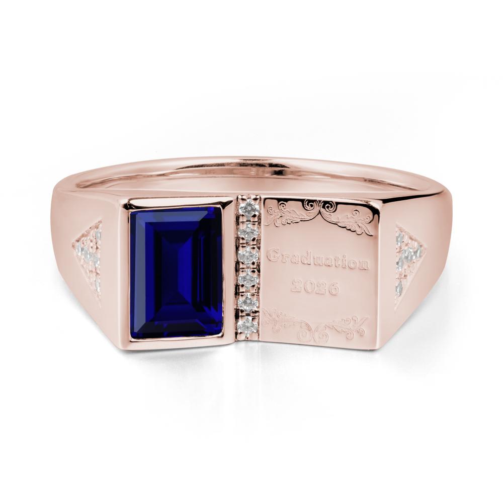 Personalized Emerald-Cut Sapphire Bezel Ring - LUO Jewelry #metal_14k rose gold