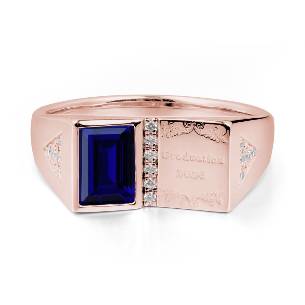 Personalized Emerald-Cut Sapphire Bezel Ring - LUO Jewelry #metal_18k rose gold