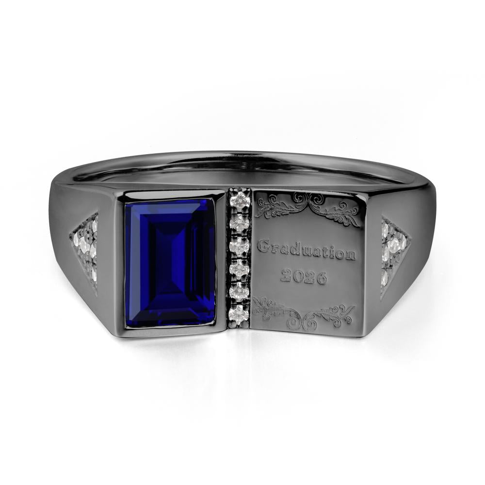 Personalized Emerald-Cut Sapphire Bezel Ring - LUO Jewelry #metal_black finish sterling silver