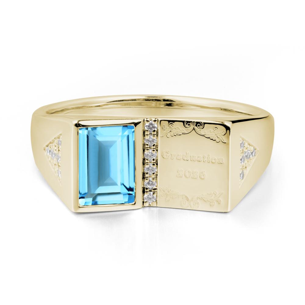 Custom Swiss Blue Topaz Graduation Ring - LUO Jewelry #metal_14k yellow gold