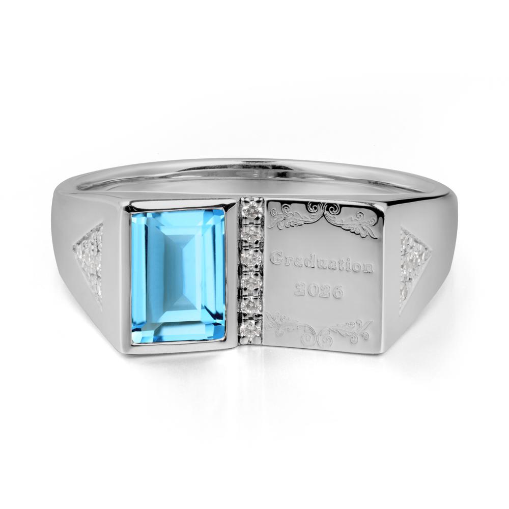 Custom Swiss Blue Topaz Graduation Ring - LUO Jewelry #metal_platinum