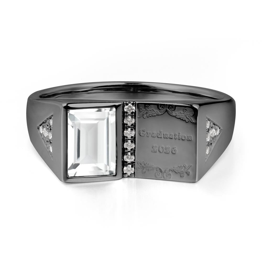 Custom White Topaz Graduation Ring - LUO Jewelry #metal_black finish sterling silver