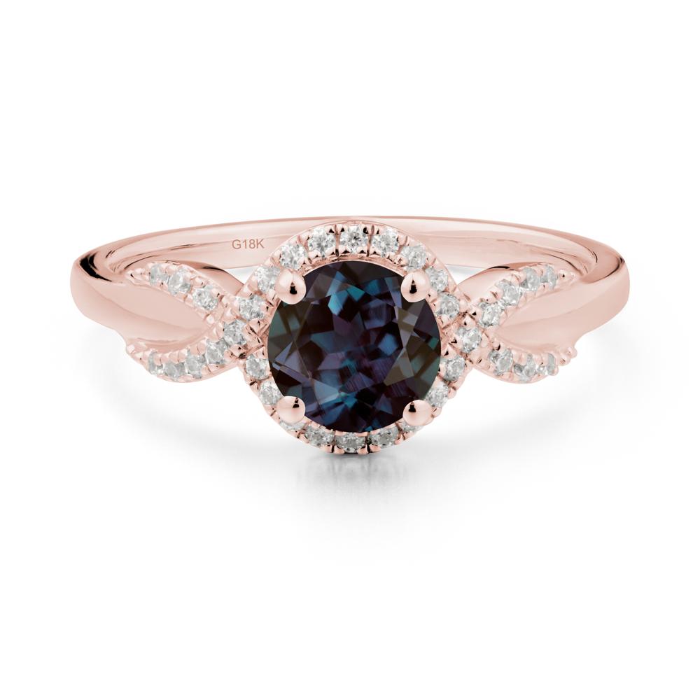 Twist Band Alexandrite Halo Ring - LUO Jewelry #metal_18k rose gold