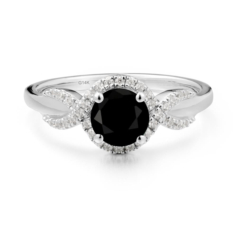 Round Black Spinel Halo Twist Ring - LUO Jewelry #metal_14k white gold