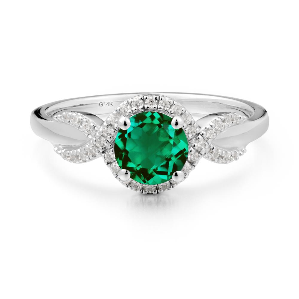 Round Emerald Halo Twist Ring - LUO Jewelry #metal_14k white gold