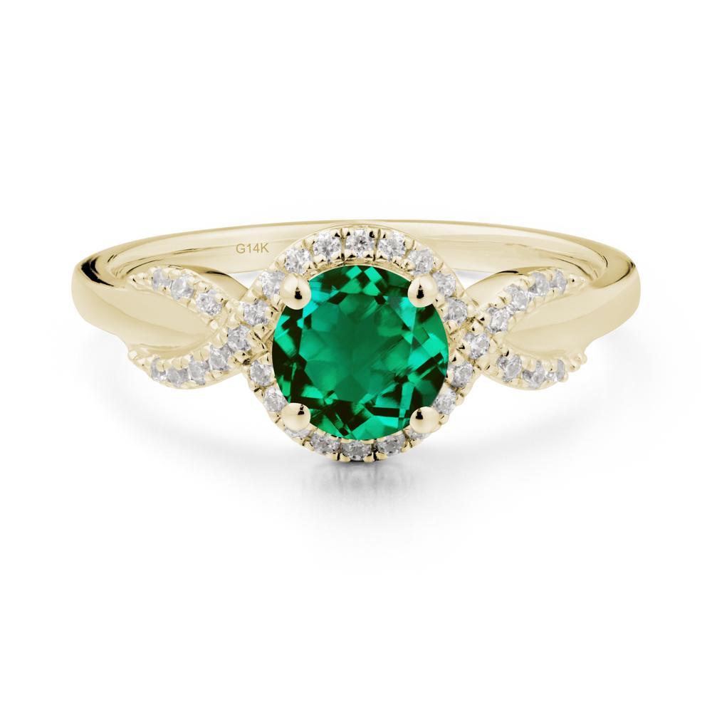Round Emerald Halo Twist Ring - LUO Jewelry #metal_14k yellow gold