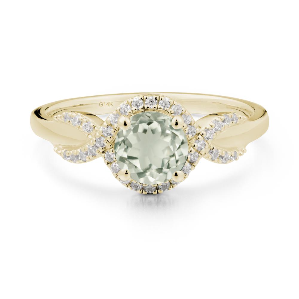 Twist Band Green Amethyst Halo Ring - LUO Jewelry #metal_14k yellow gold