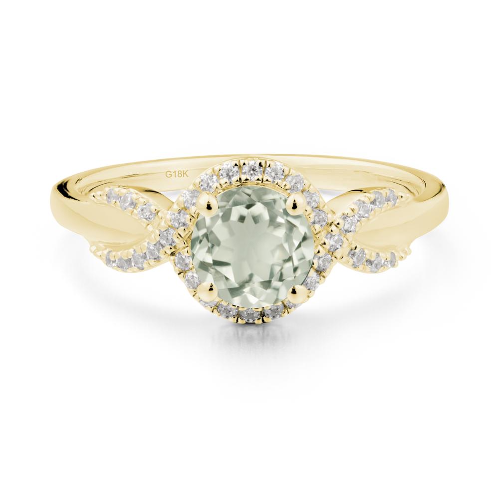 Twist Band Green Amethyst Halo Ring - LUO Jewelry #metal_18k yellow gold