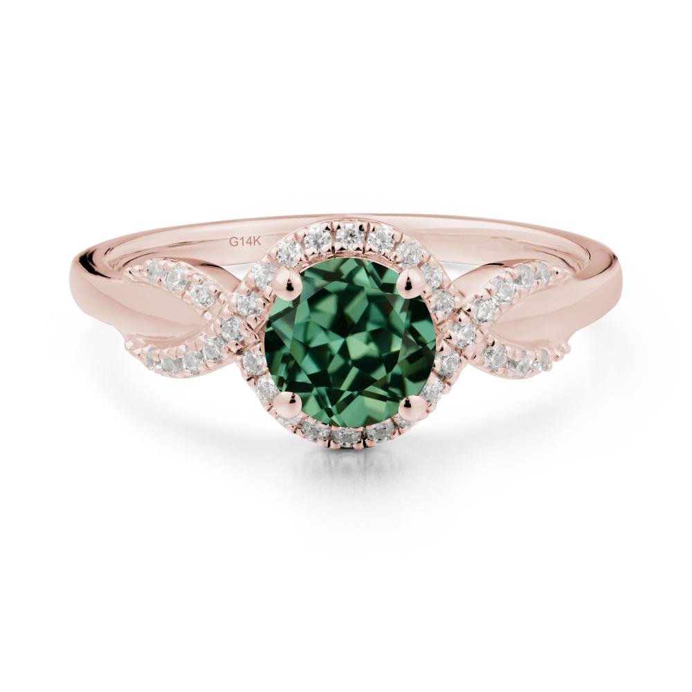 Round Green Sapphire Halo Twist Ring - LUO Jewelry #metal_14k rose gold
