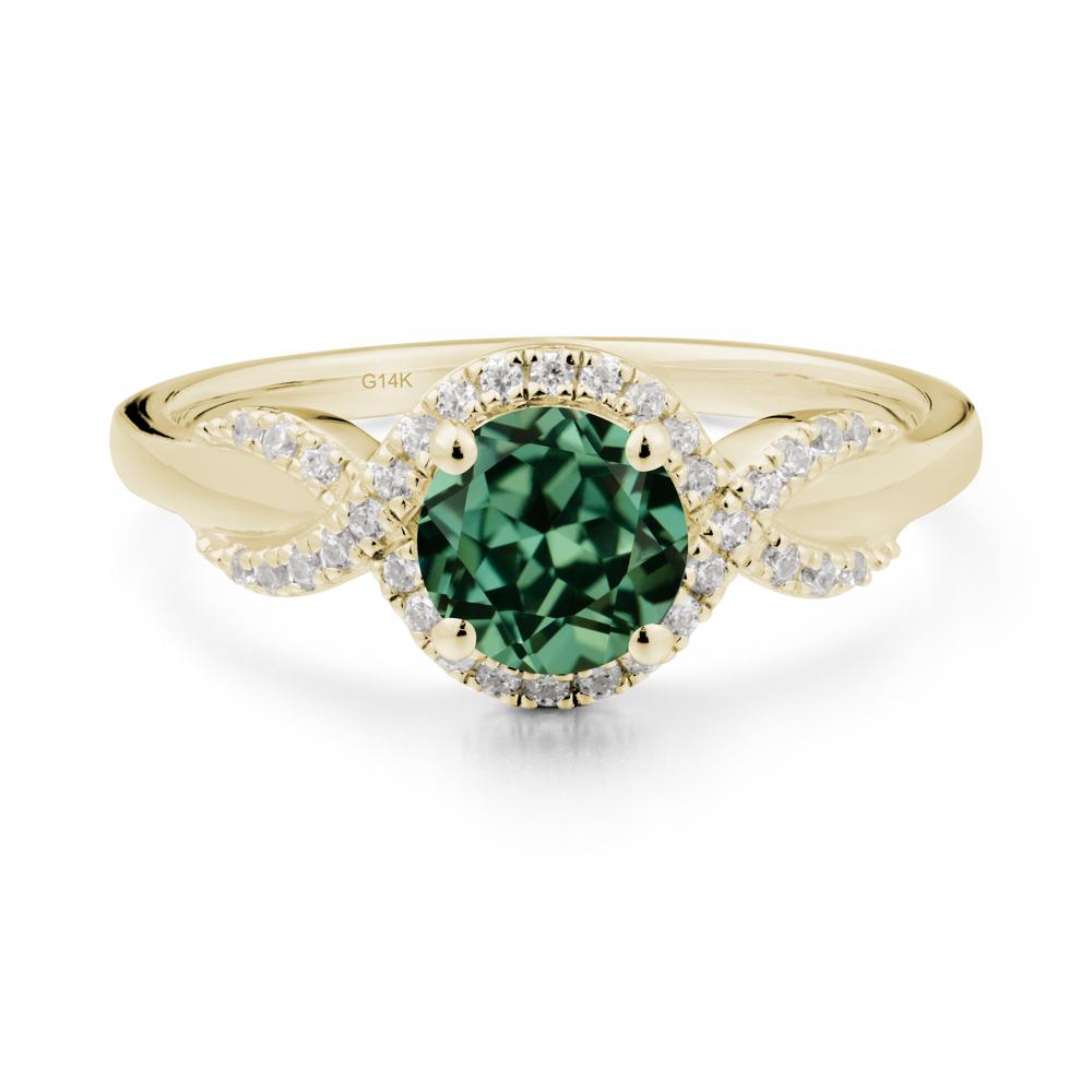 Round Green Sapphire Halo Twist Ring - LUO Jewelry #metal_14k yellow gold