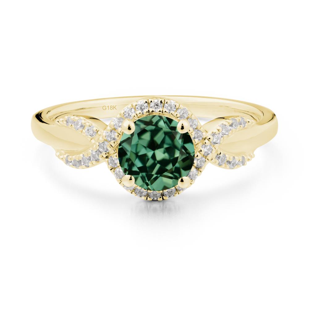 Round Green Sapphire Halo Twist Ring - LUO Jewelry #metal_18k yellow gold