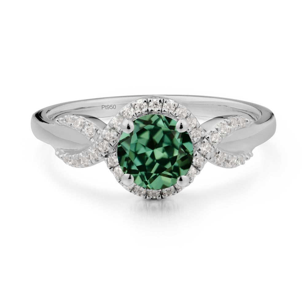 Round Green Sapphire Halo Twist Ring - LUO Jewelry #metal_platinum