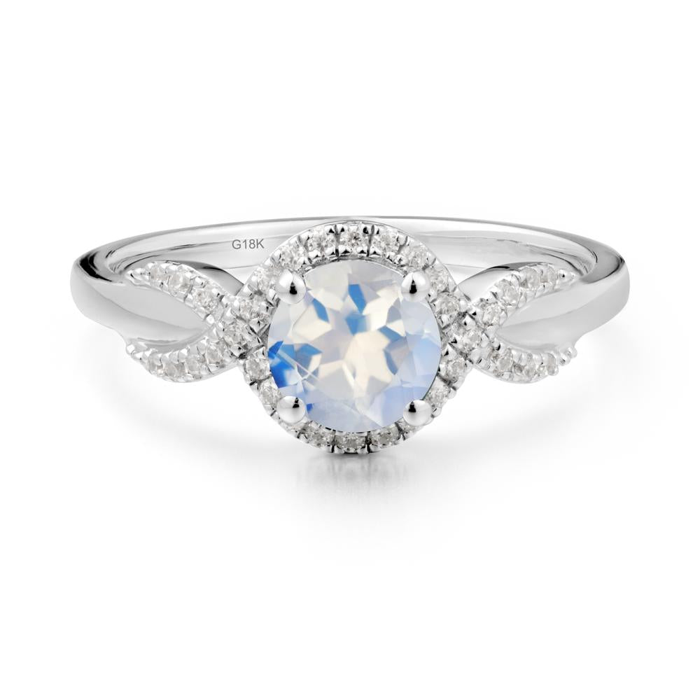 Twist Band Moonstone Halo Ring - LUO Jewelry #metal_18k white gold