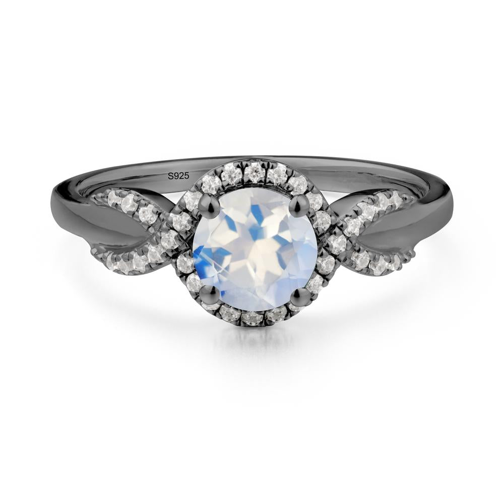 Twist Band Moonstone Halo Ring - LUO Jewelry #metal_black finish sterling silver