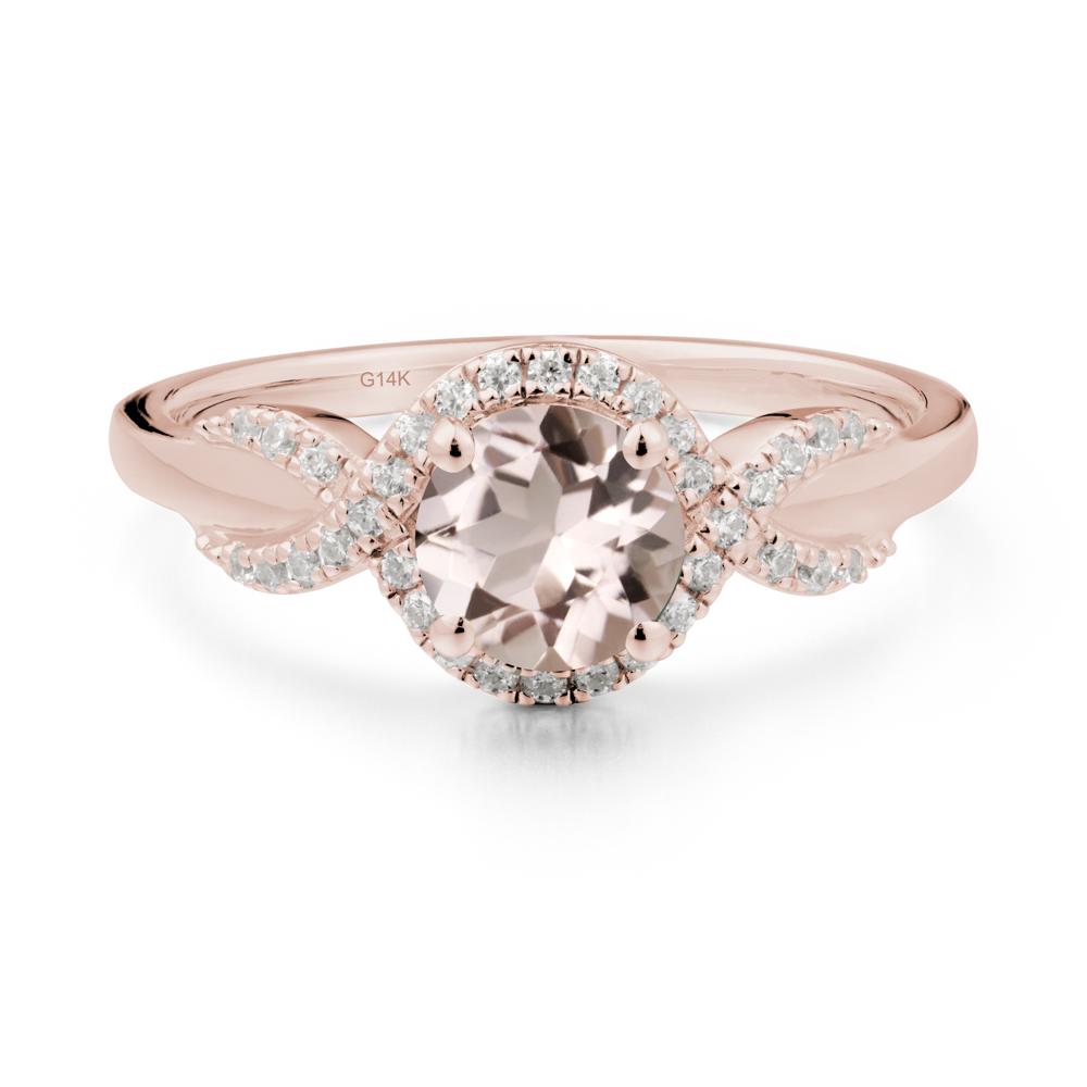 Round Morganite Halo Twist Ring - LUO Jewelry #metal_14k rose gold