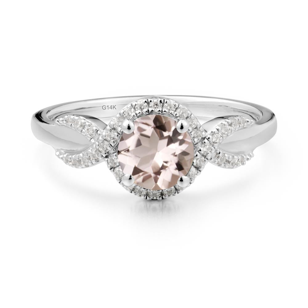 Round Morganite Halo Twist Ring - LUO Jewelry #metal_14k white gold
