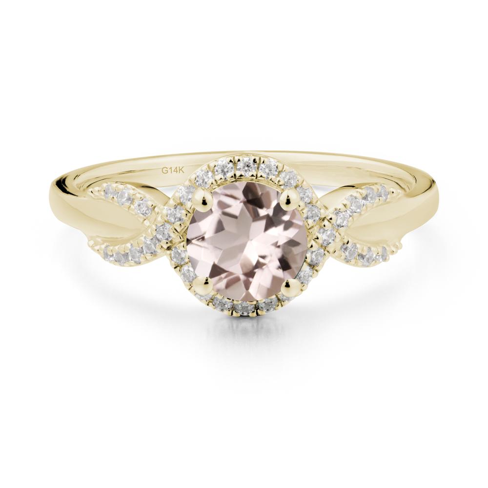 Round Morganite Halo Twist Ring - LUO Jewelry #metal_14k yellow gold