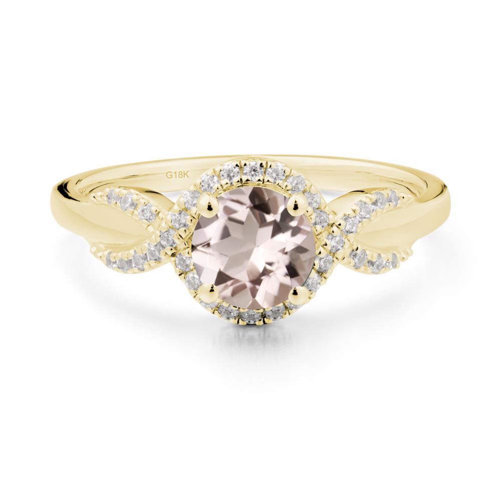 Round Morganite Halo Twist Ring - LUO Jewelry #metal_18k yellow gold