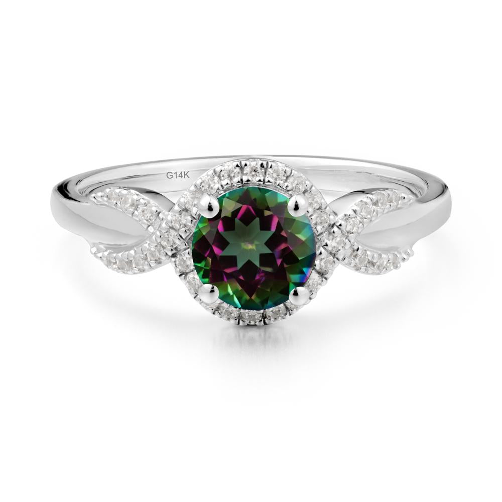 Round Mystic Topaz Halo Twist Ring - LUO Jewelry #metal_14k white gold