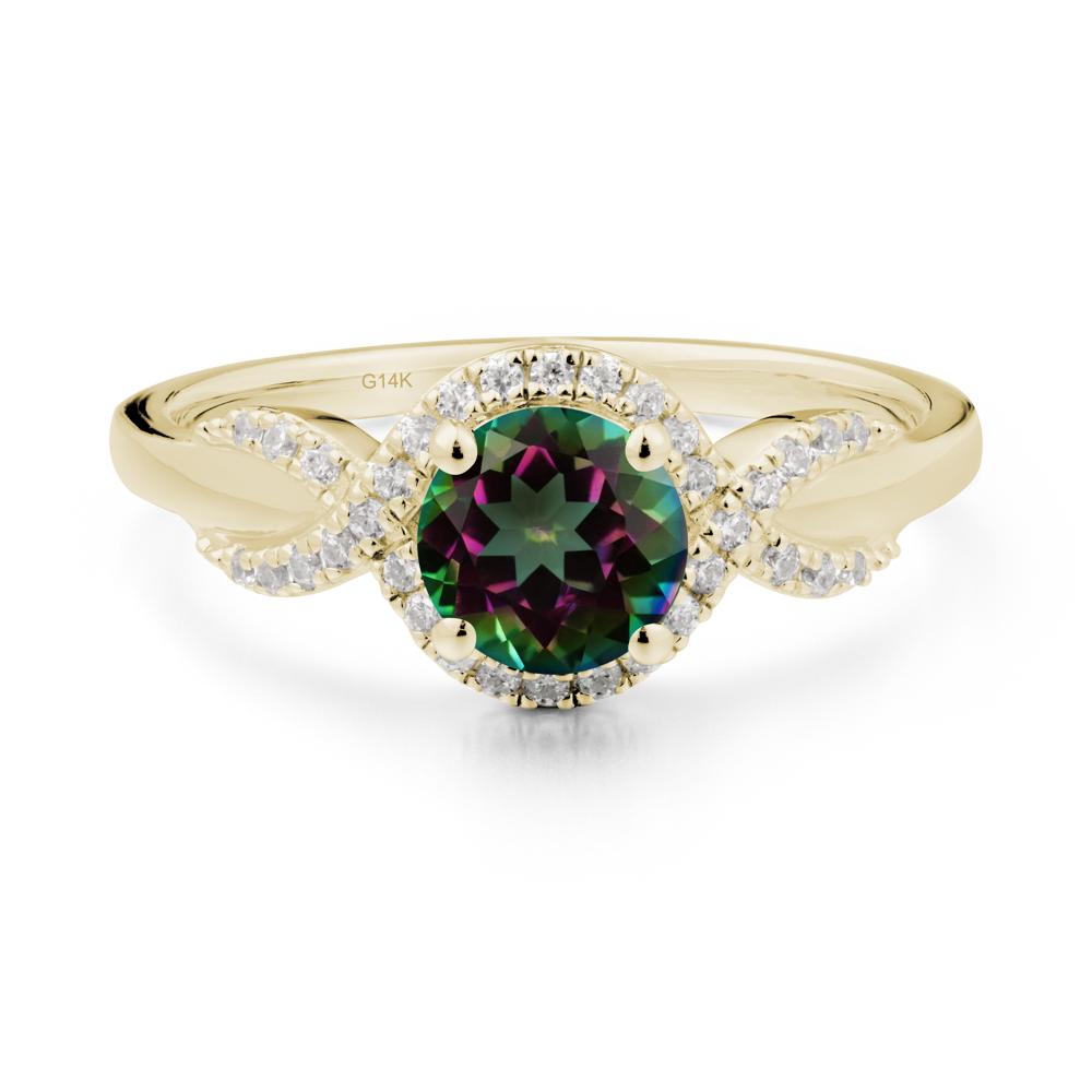 Round Mystic Topaz Halo Twist Ring - LUO Jewelry #metal_14k yellow gold