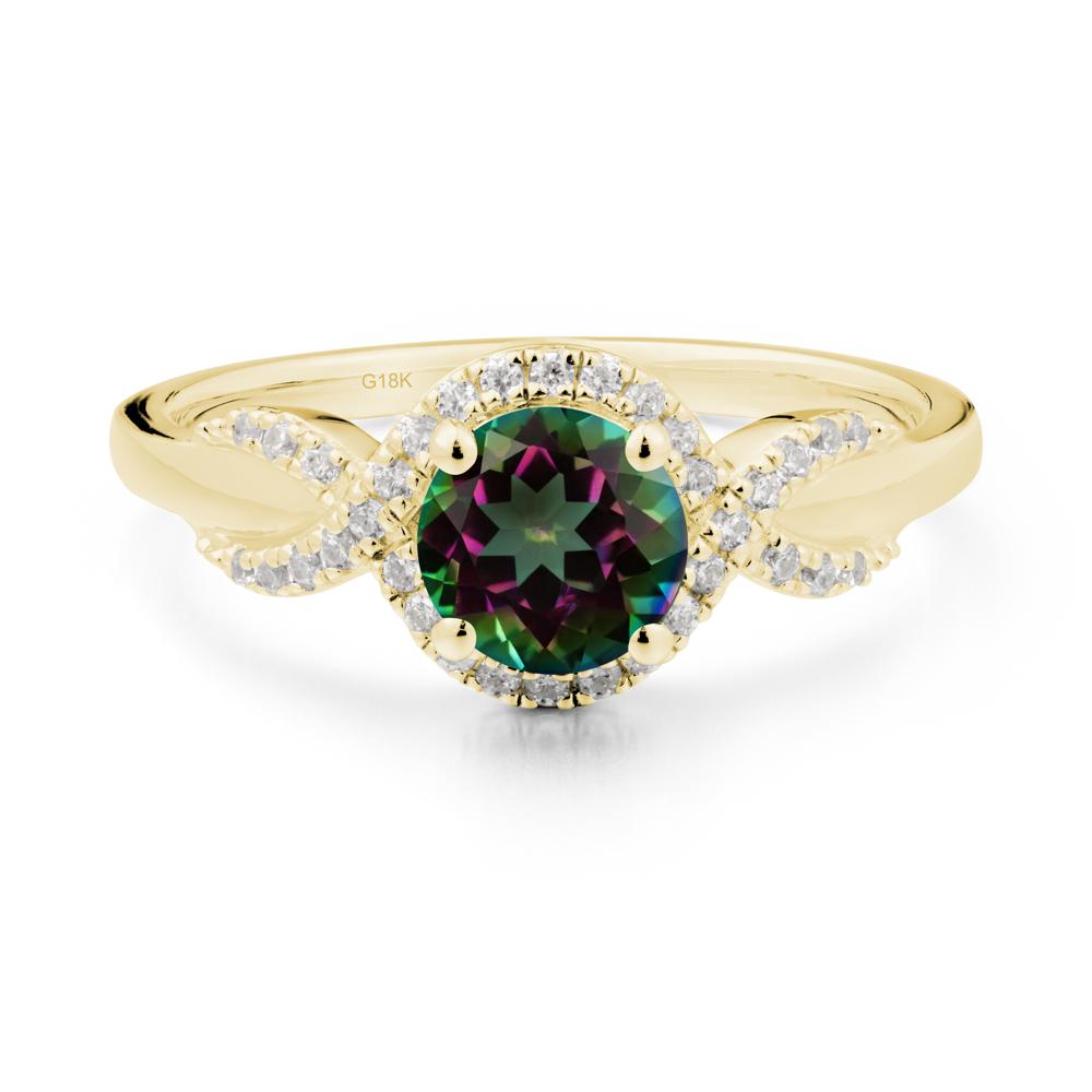 Round Mystic Topaz Halo Twist Ring - LUO Jewelry #metal_18k yellow gold